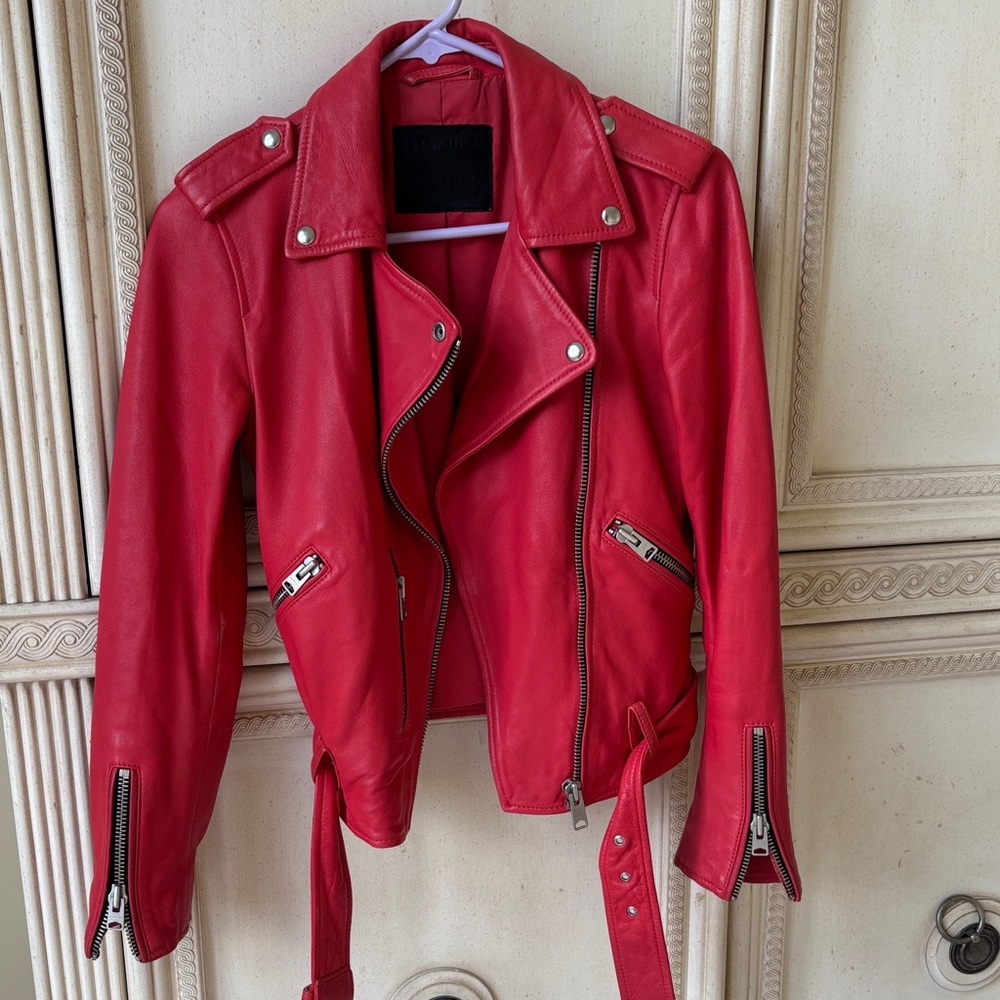 All Saints Vibrant Red Leather Jacket
